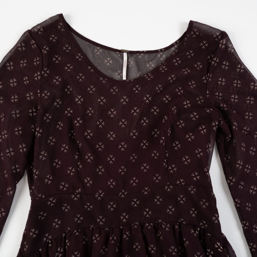 FREE PEOPLE Patterned Dress, Eggplant Color Perfect Condition - Picture 5 of 10
